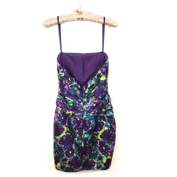 BCBG Sateen Floral Strapless Mini Cocktail Dress - Picture 4 of 8